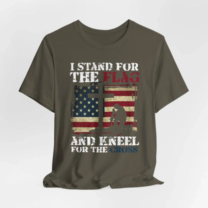 I Stand For The Flag and Kneel For The Cross Unisex Tee, Support Troops T-Shirt, American Pride Shirt, Patriotic Apparel - SKULLFURY MERCH