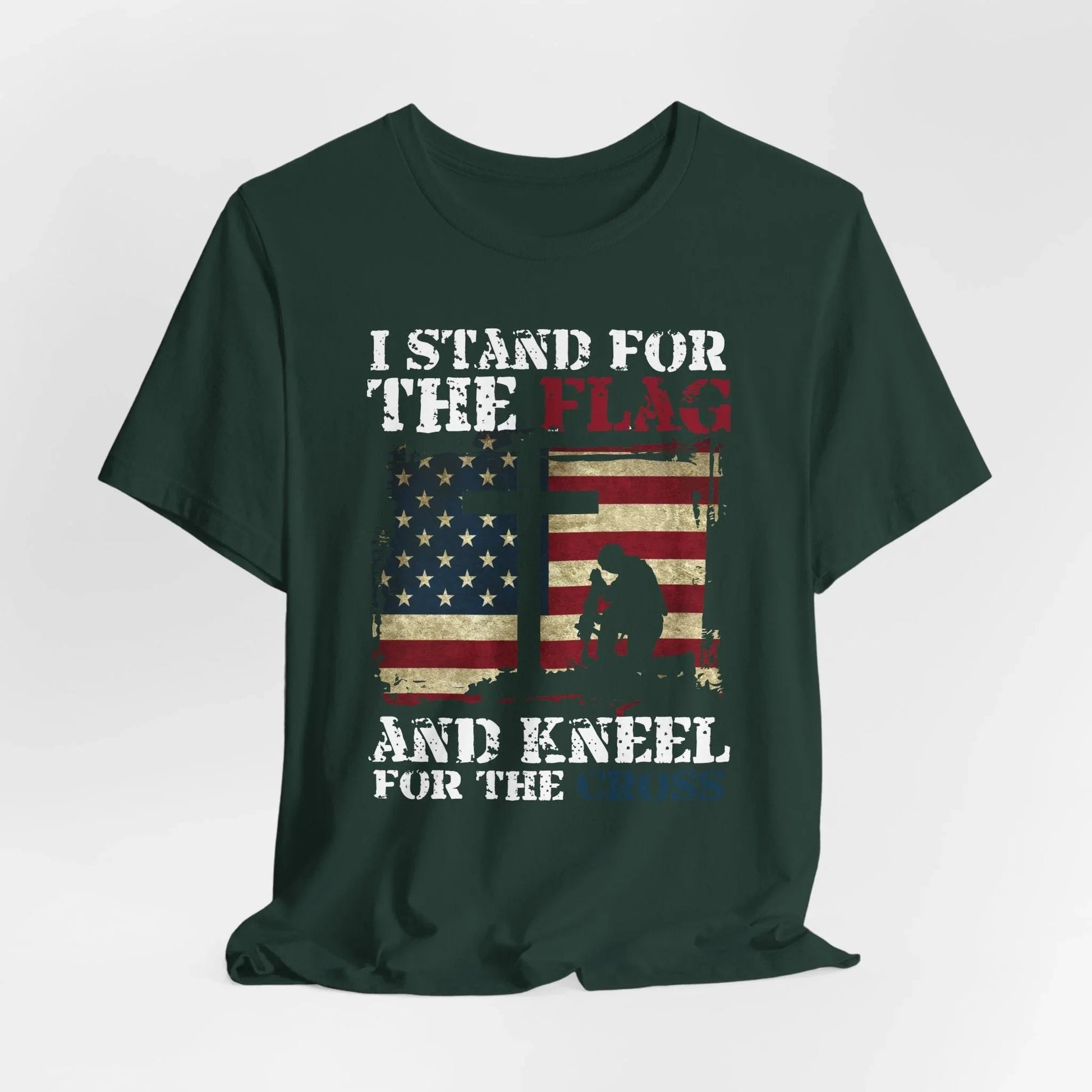 I Stand For The Flag and Kneel For The Cross Unisex Tee, Support Troops T-Shirt, American Pride Shirt, Patriotic Apparel - SKULLFURY MERCH