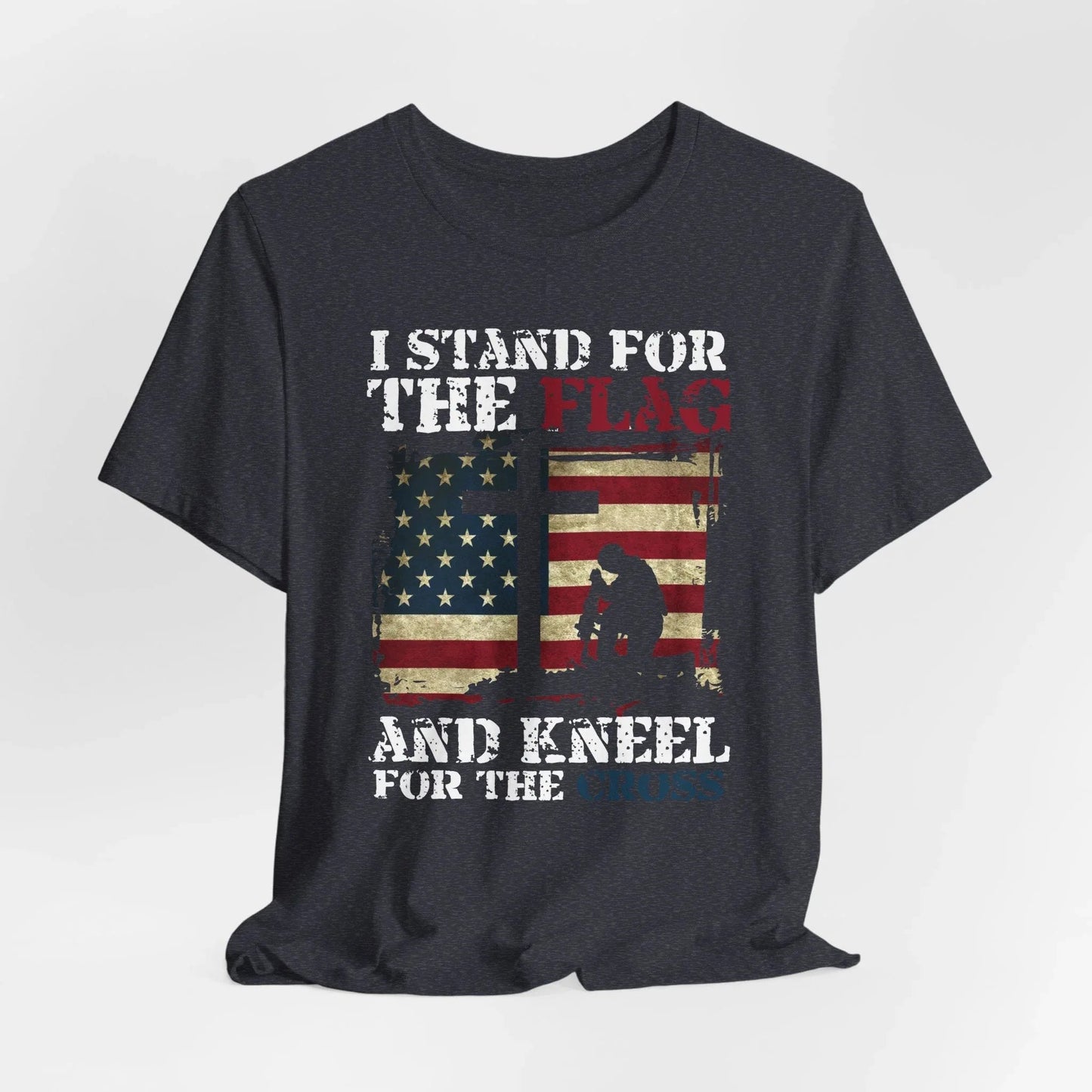 I Stand For The Flag and Kneel For The Cross Unisex Tee, Support Troops T-Shirt, American Pride Shirt, Patriotic Apparel - SKULLFURY MERCH