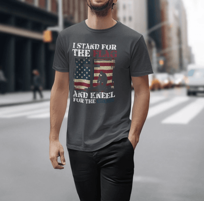 I Stand For The Flag and Kneel For The Cross Unisex Tee, Support Troops T-Shirt, American Pride Shirt, Patriotic Apparel - SKULLFURY MERCH