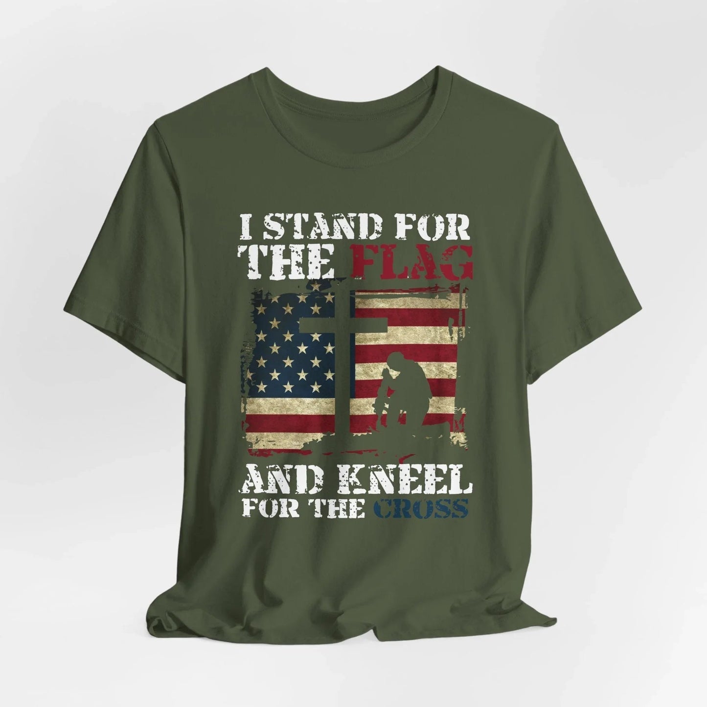 I Stand For The Flag and Kneel For The Cross Unisex Tee, Support Troops T-Shirt, American Pride Shirt, Patriotic Apparel - SKULLFURY MERCH