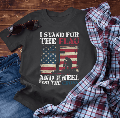 I Stand For The Flag and Kneel For The Cross Unisex Tee, Support Troops T-Shirt, American Pride Shirt, Patriotic Apparel - SKULLFURY MERCH