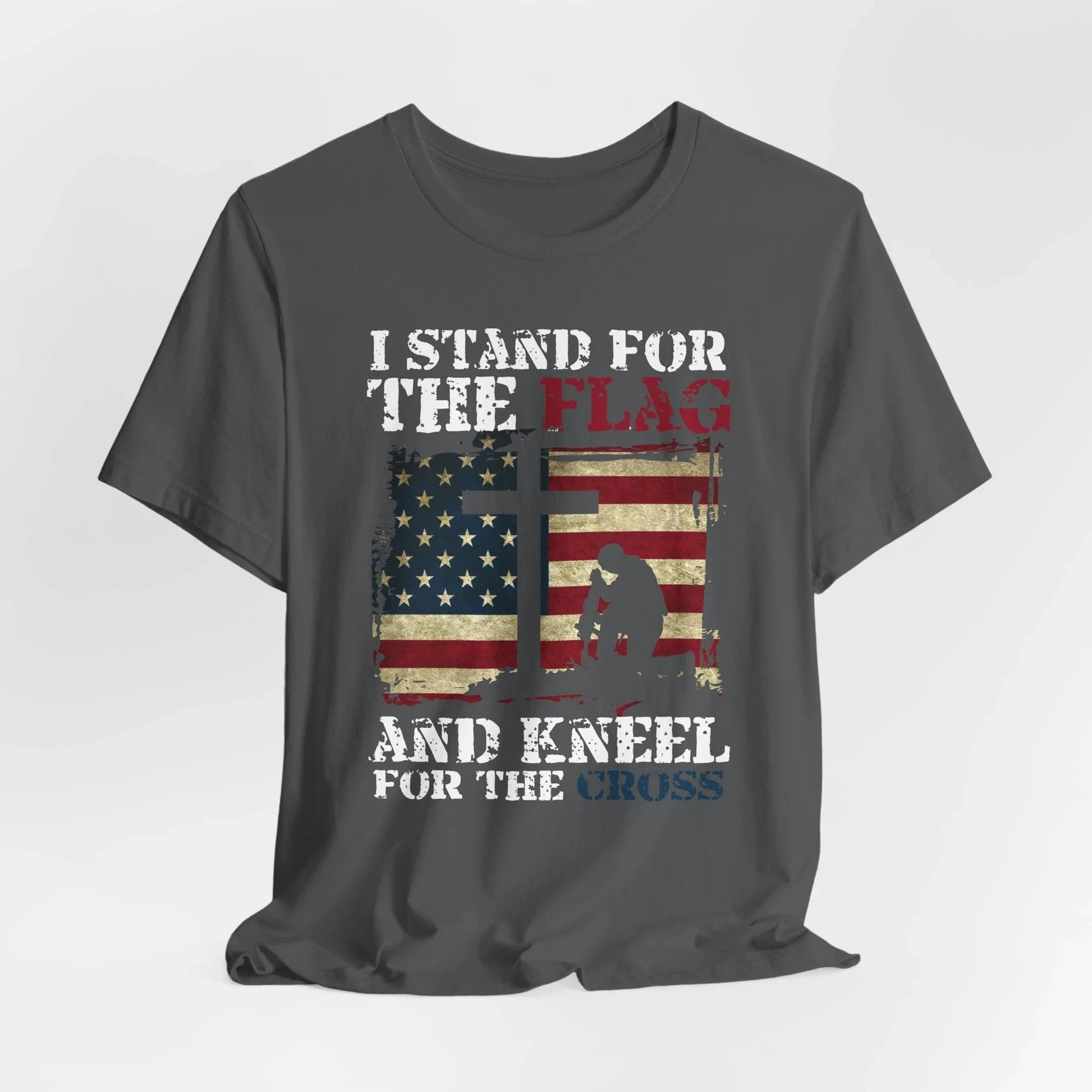 I Stand For The Flag and Kneel For The Cross Unisex Tee, Support Troops T-Shirt, American Pride Shirt, Patriotic Apparel - SKULLFURY MERCH