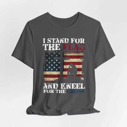 I Stand For The Flag and Kneel For The Cross Unisex Tee, Support Troops T-Shirt, American Pride Shirt, Patriotic Apparel - SKULLFURY MERCH