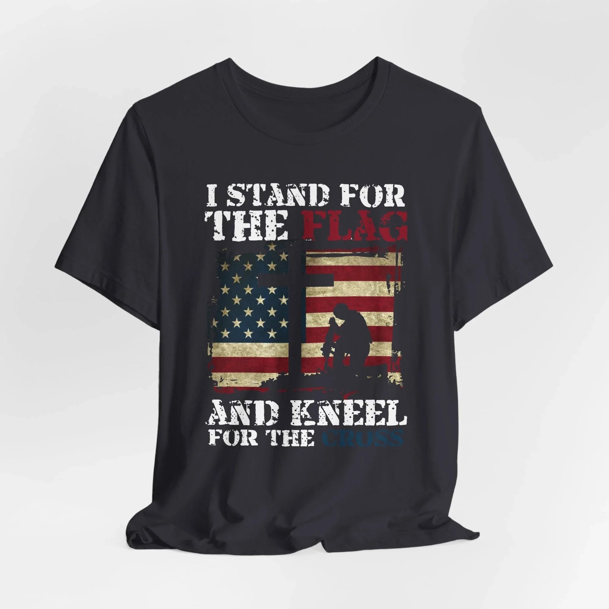 I Stand For The Flag and Kneel For The Cross Unisex Tee, Support Troops T-Shirt, American Pride Shirt, Patriotic Apparel - SKULLFURY MERCH
