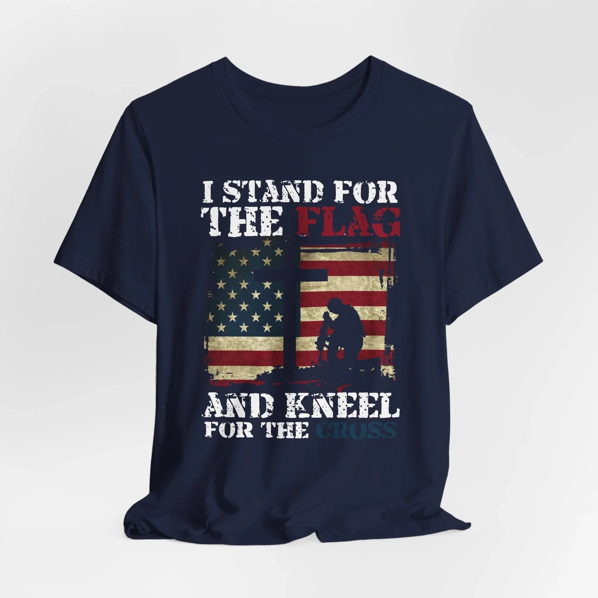 I Stand For The Flag and Kneel For The Cross Unisex Tee, Support Troops T-Shirt, American Pride Shirt, Patriotic Apparel - SKULLFURY MERCH