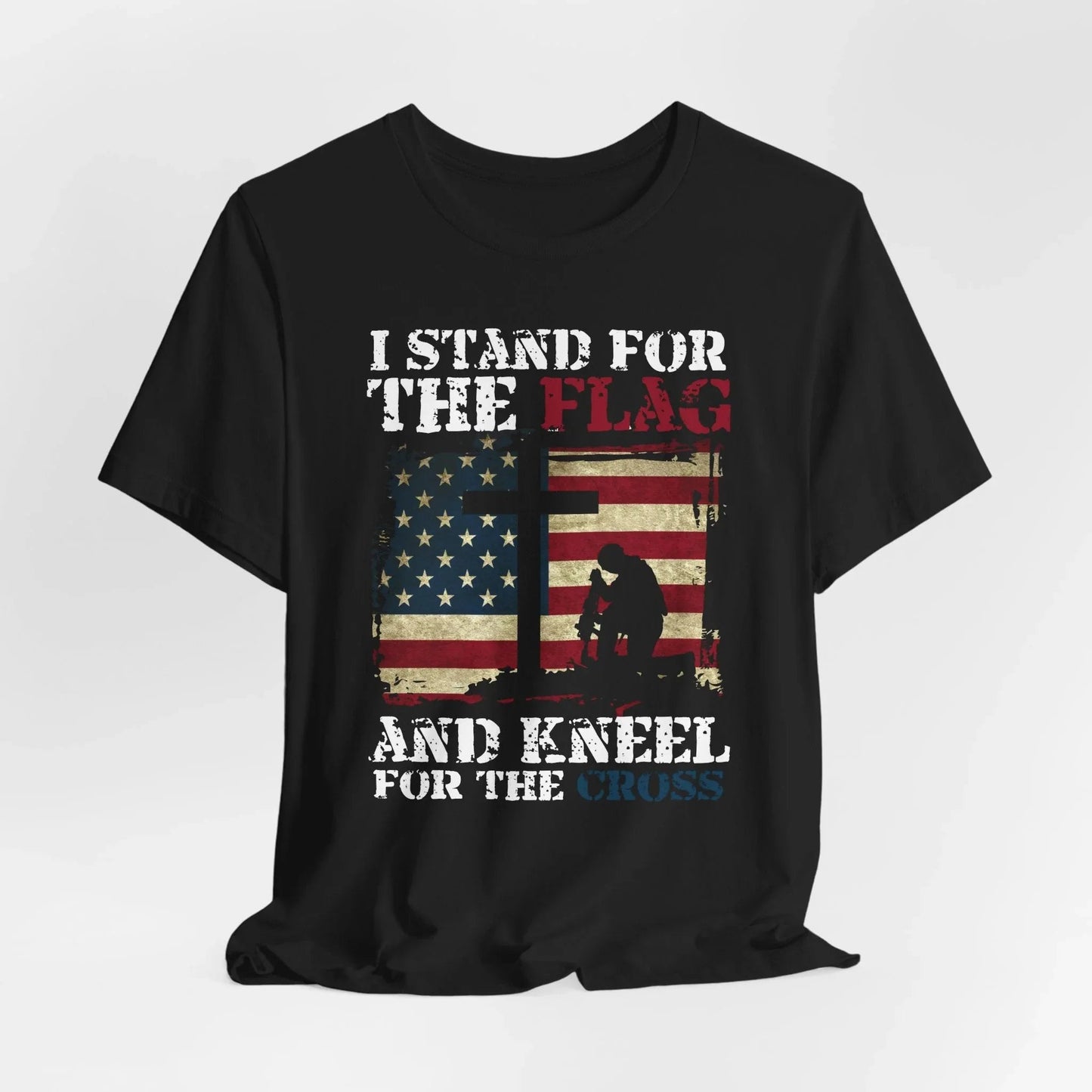I Stand For The Flag and Kneel For The Cross Unisex Tee, Support Troops T-Shirt, American Pride Shirt, Patriotic Apparel - SKULLFURY MERCH