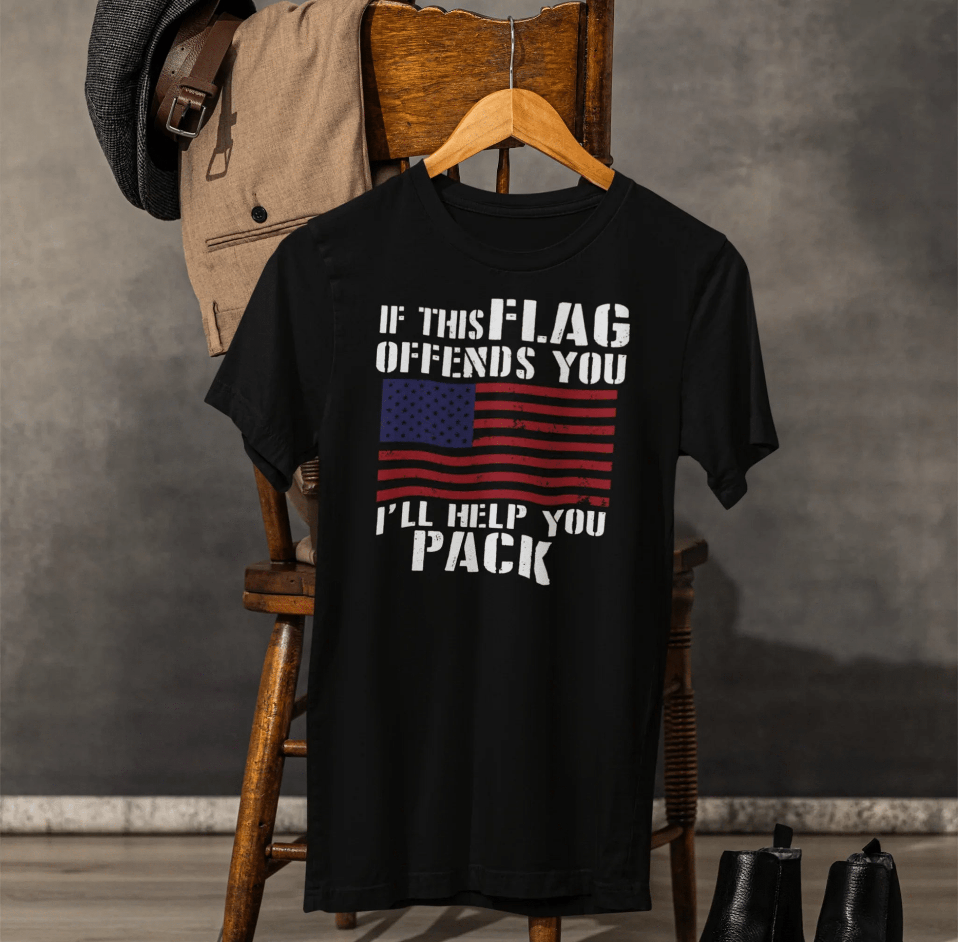 If This Flag Offends You I'll Help You Pack Patriotic T-Shirt, American Flag Gift, Patriotic Apparel, Red White Blue Tee - SKULLFURY MERCH