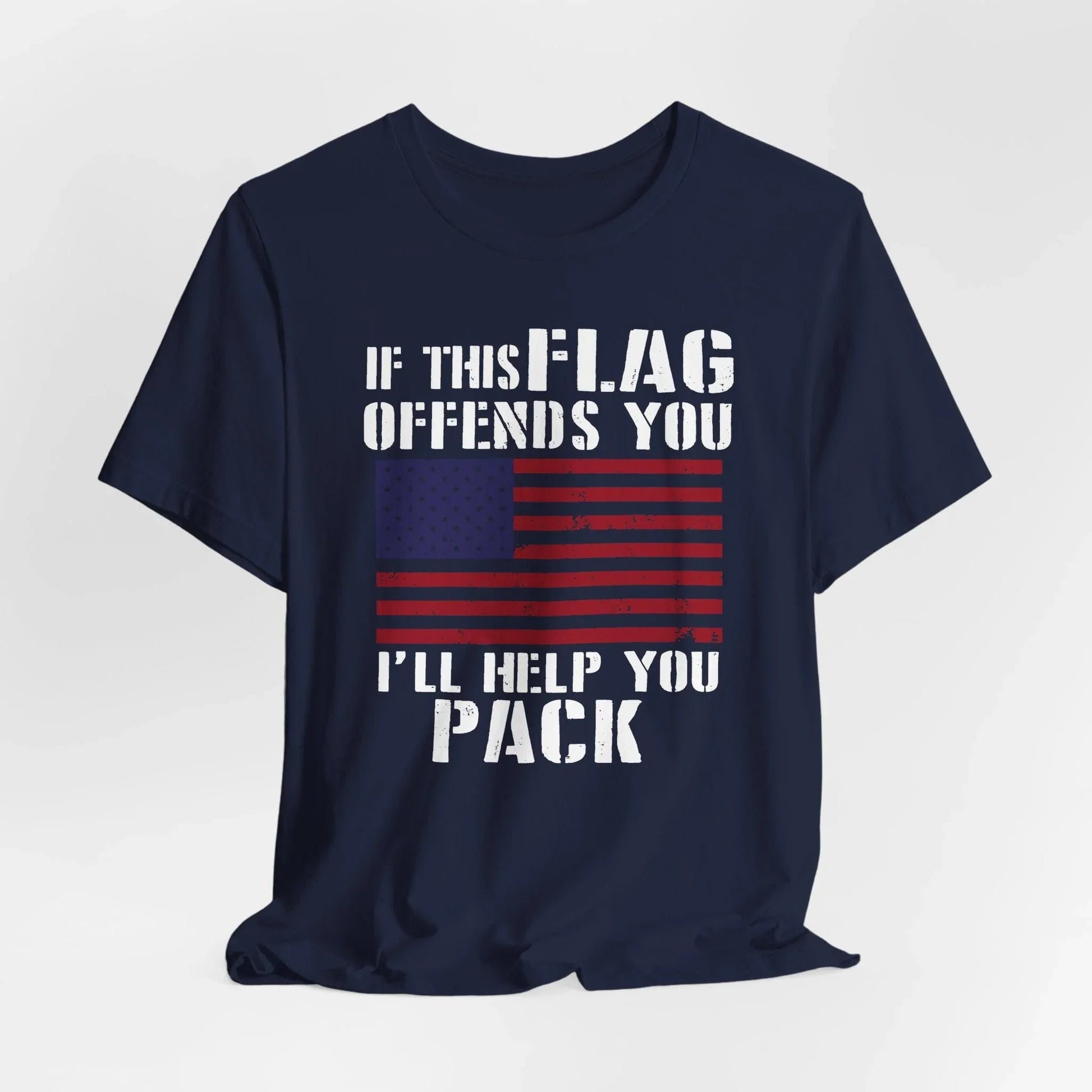 If This Flag Offends You I'll Help You Pack Patriotic T-Shirt, American Flag Gift, Patriotic Apparel, Red White Blue Tee - SKULLFURY MERCH