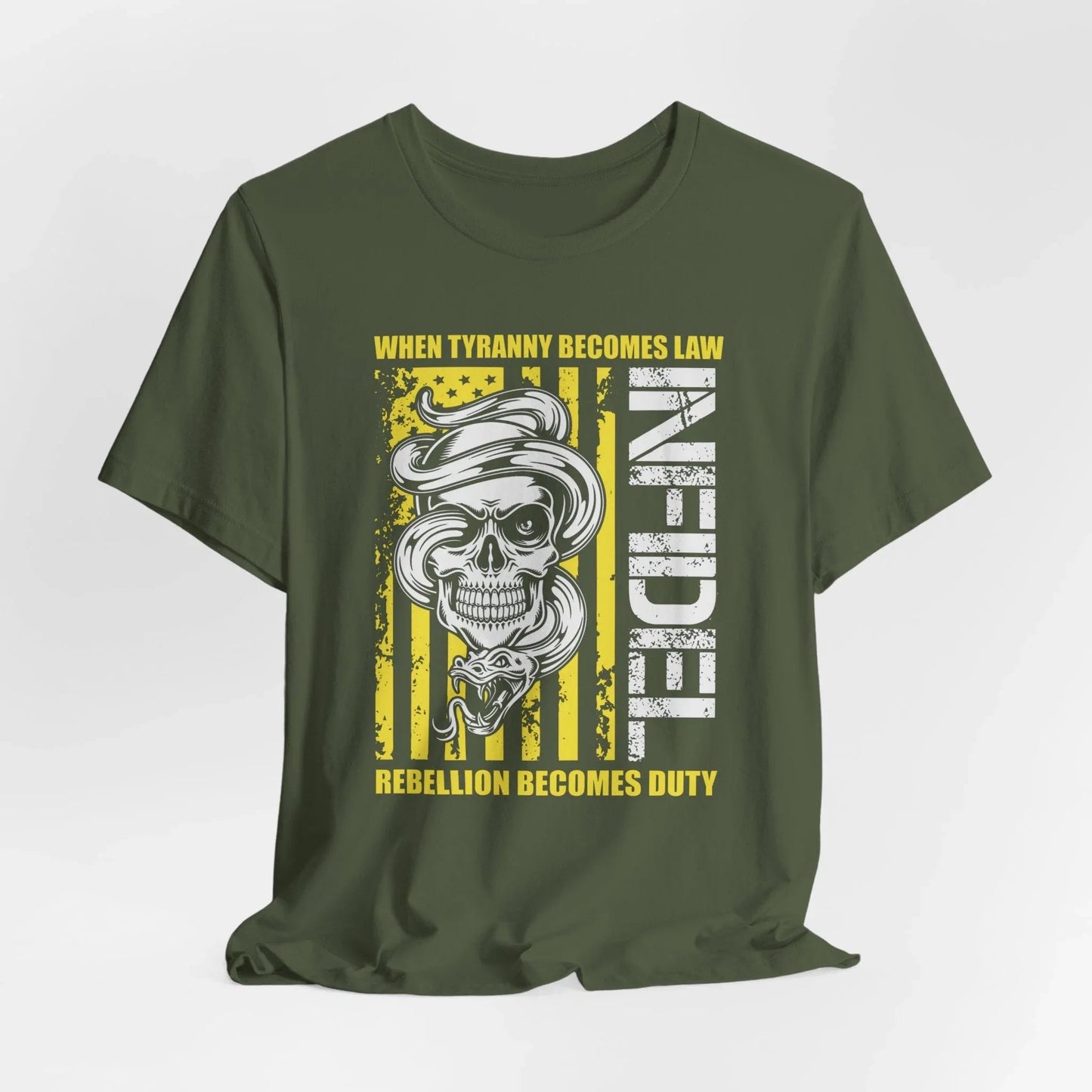 Infidel Rebellion Unisex T-Shirt, Patriotic Gift, Political Tee, Anti Tyranny USA Shirt, Protest Apparel - SKULLFURY MERCH