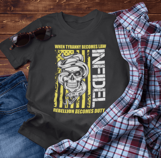 Infidel Rebellion Unisex T-Shirt, Patriotic Gift, Political Tee, Anti Tyranny USA Shirt, Protest Apparel - SKULLFURY MERCH