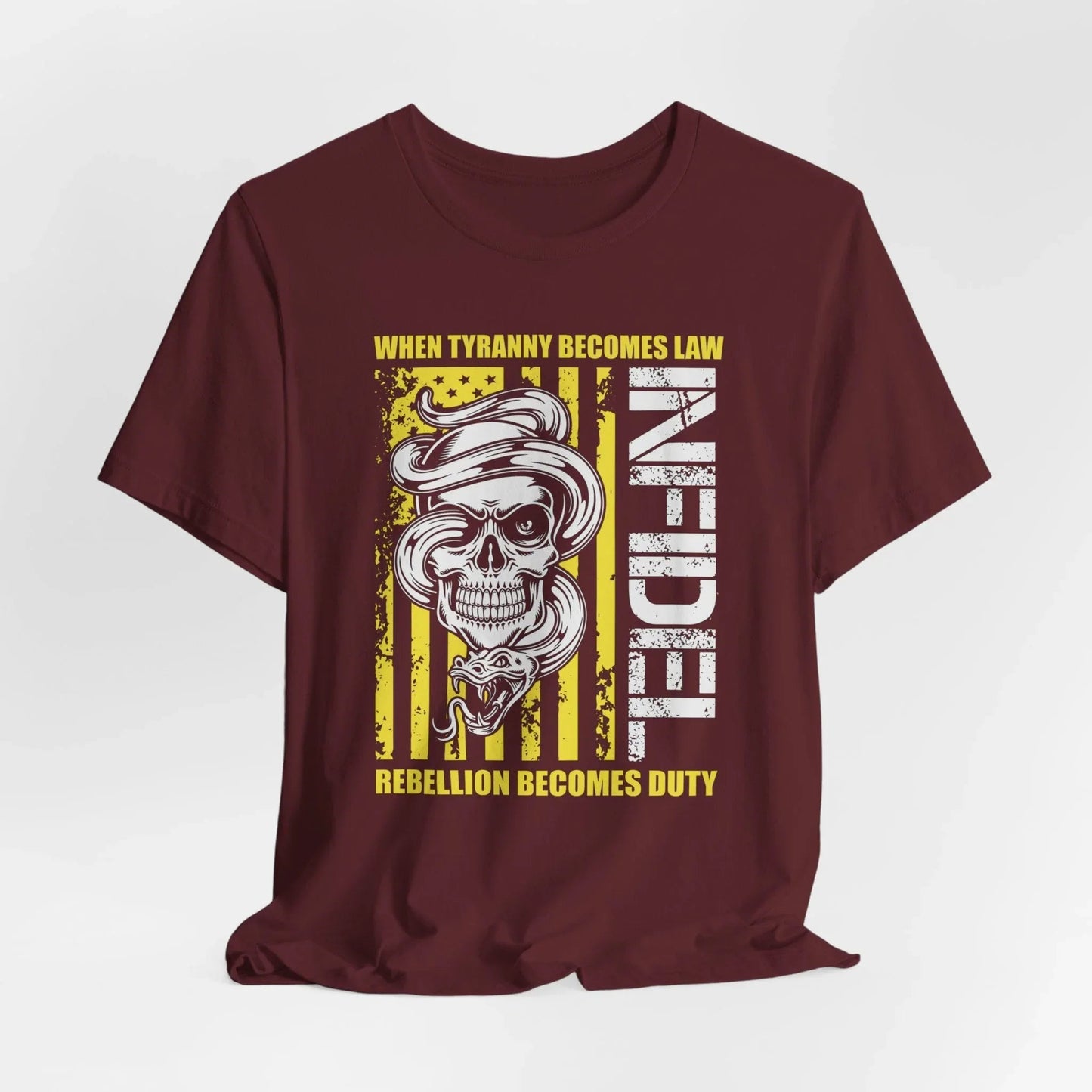 Infidel Rebellion Unisex T-Shirt, Patriotic Gift, Political Tee, Anti Tyranny USA Shirt, Protest Apparel - SKULLFURY MERCH