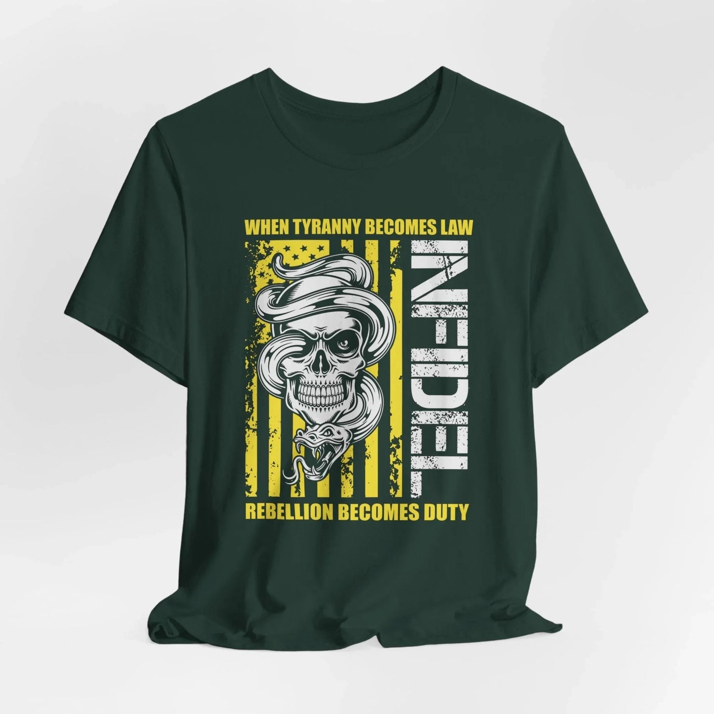 Infidel Rebellion Unisex T-Shirt, Patriotic Gift, Political Tee, Anti Tyranny USA Shirt, Protest Apparel - SKULLFURY MERCH
