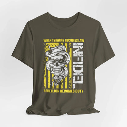 Infidel Rebellion Unisex T-Shirt, Patriotic Gift, Political Tee, Anti Tyranny USA Shirt, Protest Apparel - SKULLFURY MERCH