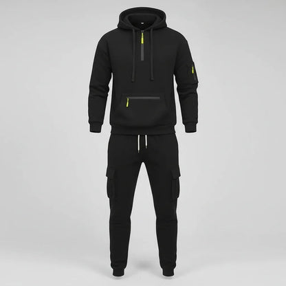 Men’s Fleece - Lined Cargo Hoodie & Jogger Set – Oversized Warm Tracksuit - SKULLFURY MERCH