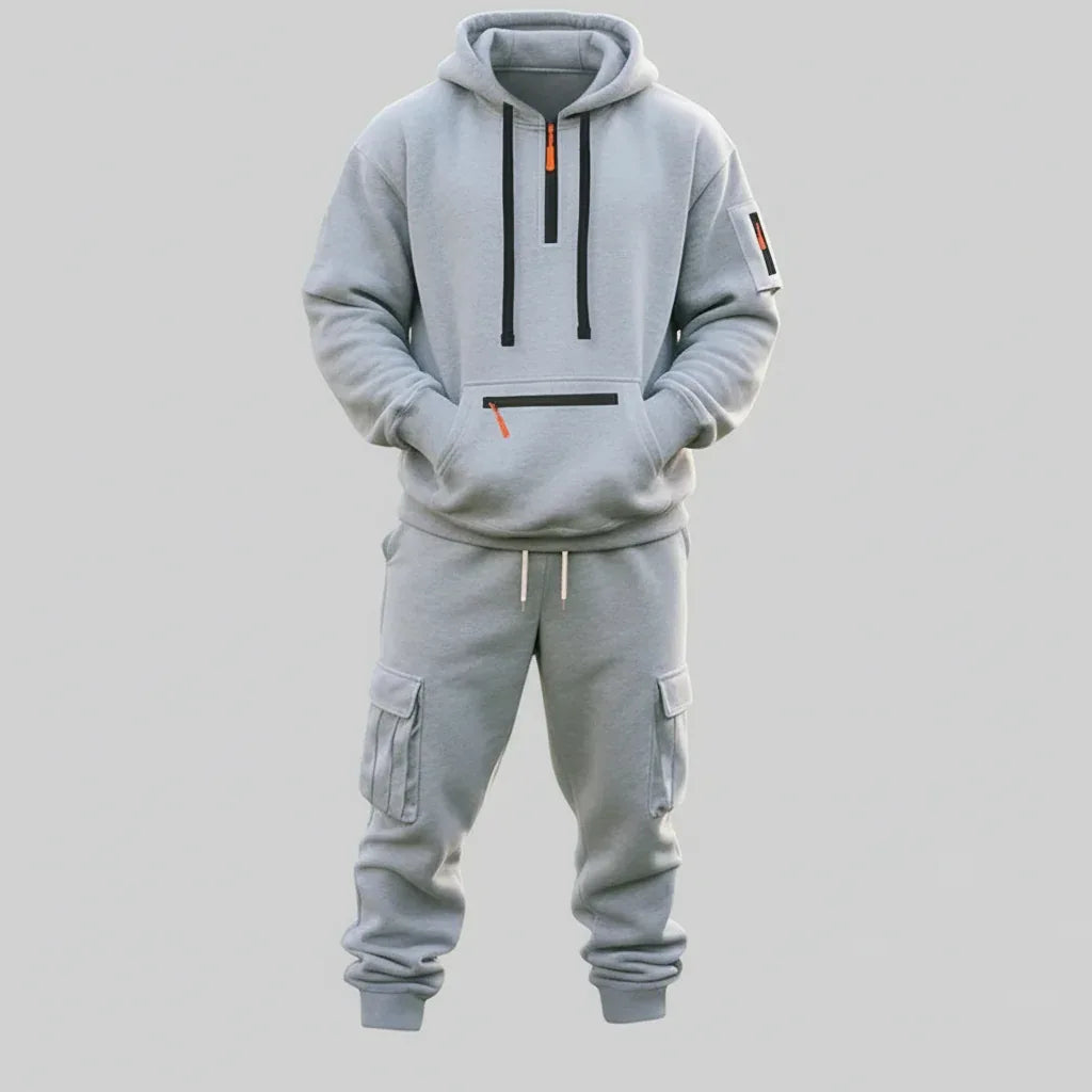 Men’s Fleece - Lined Cargo Hoodie & Jogger Set – Oversized Warm Tracksuit - SKULLFURY MERCH