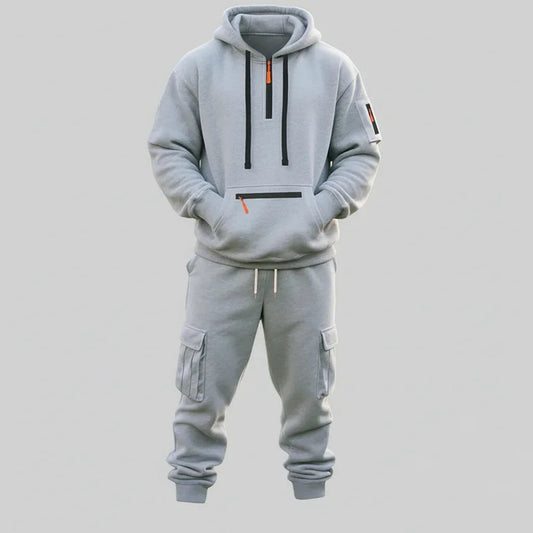 Men’s Fleece - Lined Cargo Hoodie & Jogger Set – Oversized Warm Tracksuit - SKULLFURY MERCH