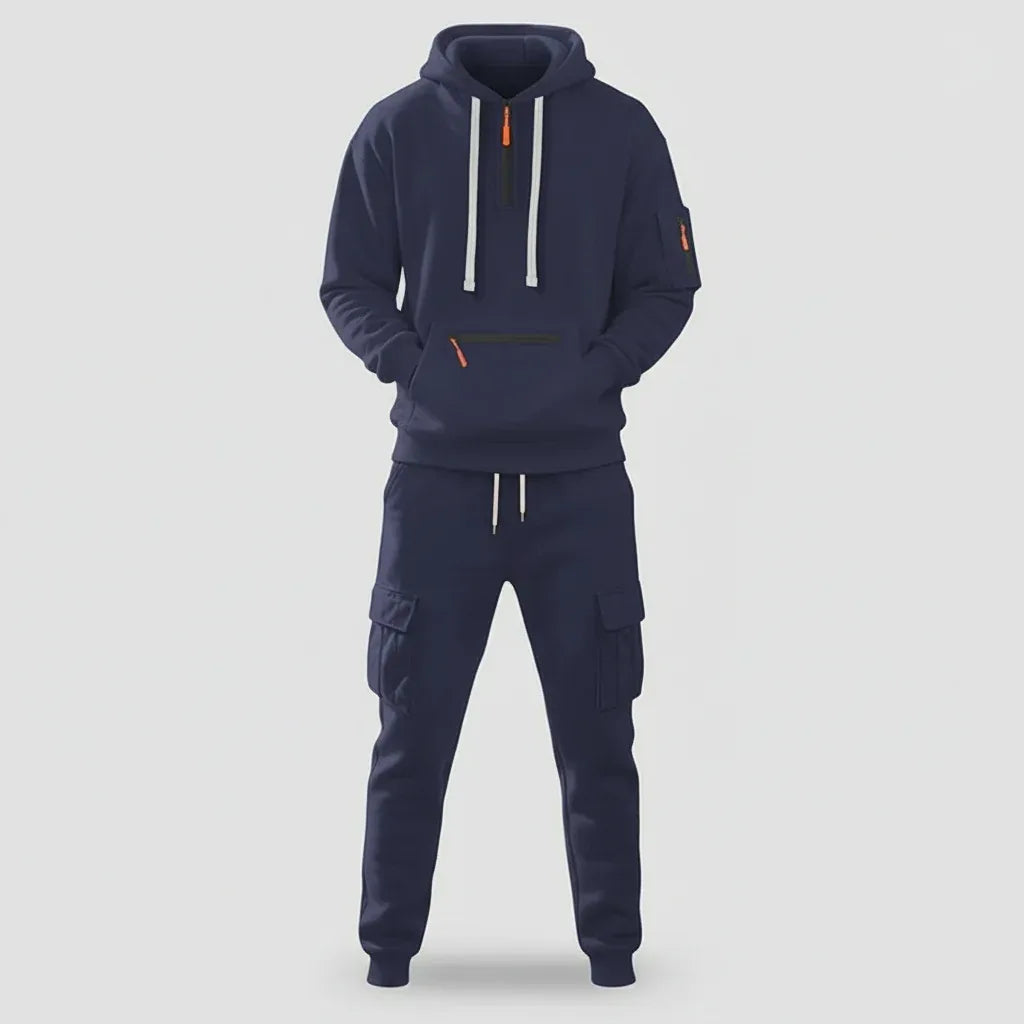 Men’s Fleece - Lined Cargo Hoodie & Jogger Set – Oversized Warm Tracksuit - SKULLFURY MERCH