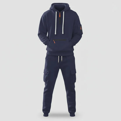 Men’s Fleece - Lined Cargo Hoodie & Jogger Set – Oversized Warm Tracksuit - SKULLFURY MERCH