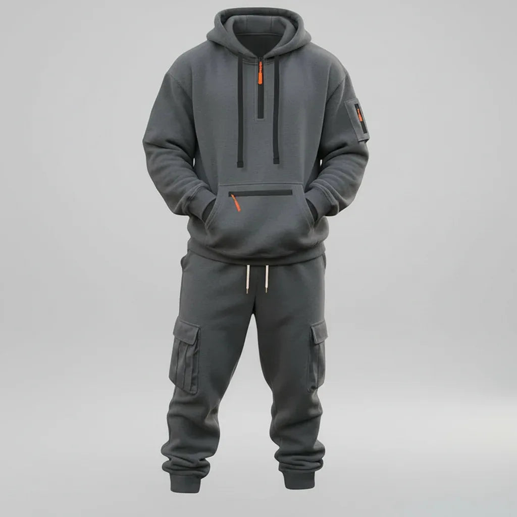 Men’s Fleece - Lined Cargo Hoodie & Jogger Set – Oversized Warm Tracksuit - SKULLFURY MERCH