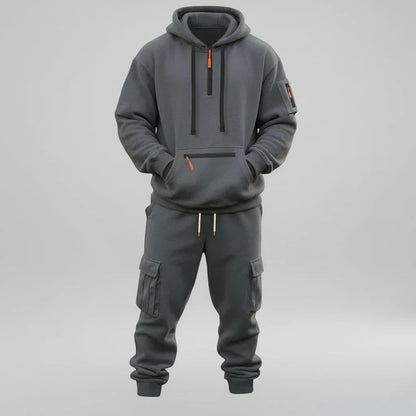 Men’s Fleece - Lined Cargo Hoodie & Jogger Set – Oversized Warm Tracksuit - SKULLFURY MERCH