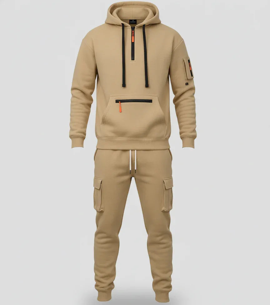 Men’s Fleece - Lined Cargo Hoodie & Jogger Set – Oversized Warm Tracksuit - SKULLFURY MERCH
