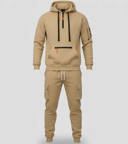 Men’s Fleece - Lined Cargo Hoodie & Jogger Set – Oversized Warm Tracksuit - SKULLFURY MERCH
