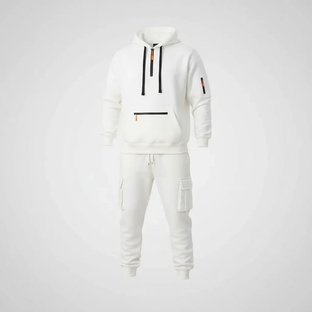 Men’s Fleece - Lined Cargo Hoodie & Jogger Set – Oversized Warm Tracksuit - SKULLFURY MERCH