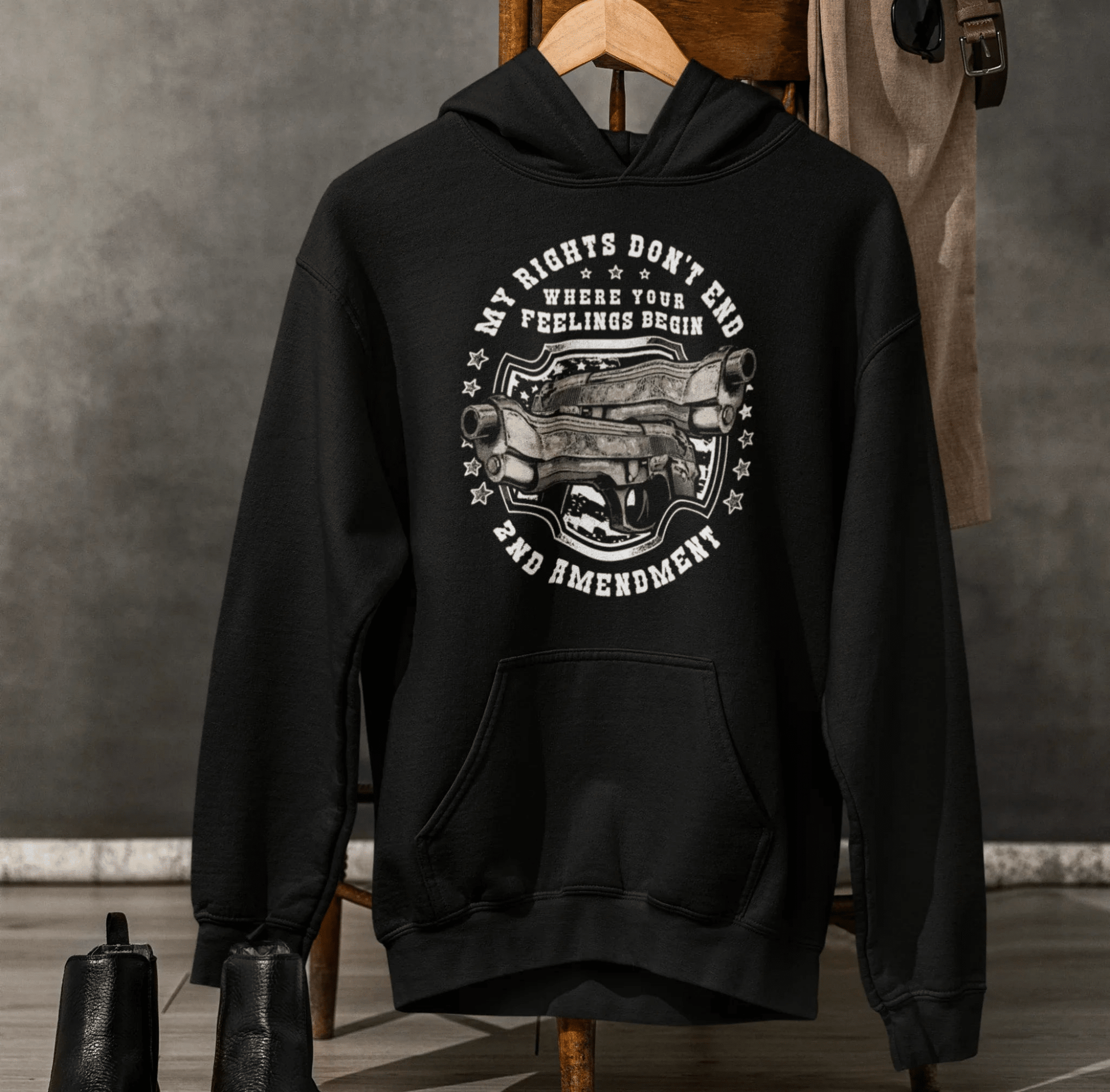 My Rights Don't End Where Your Feelings Begin, Patriotic Unisex Hoodie, Liberty and Freedom Sweatshirt, 2nd Amendment Rights, - SKULLFURY MERCH