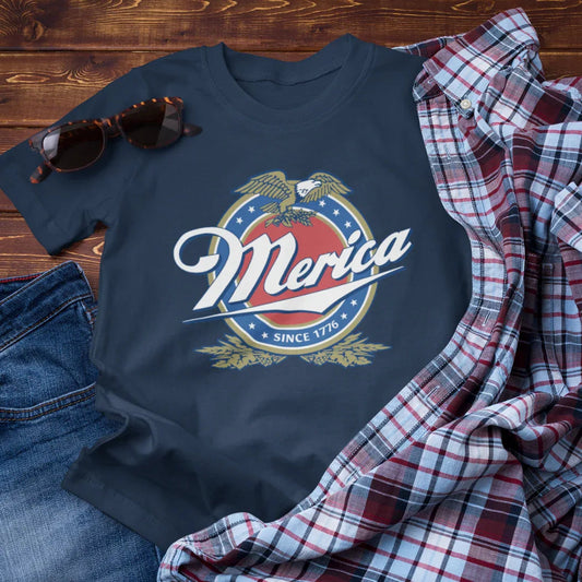 Patriotic American Tee - Merica Design, Unisex Short Sleeve Shirt for BBQ, Independence Day, Family Gatherings, Casual Wear, Gift - SKULLFURY MERCH