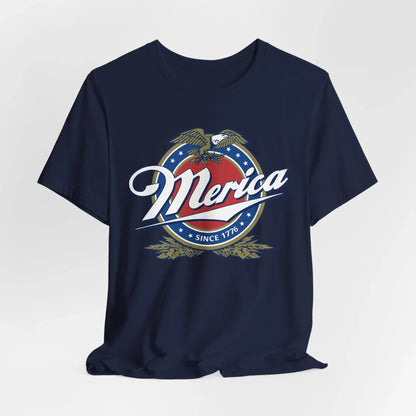Patriotic American Tee - Merica Design, Unisex Short Sleeve Shirt for BBQ, Independence Day, Family Gatherings, Casual Wear, Gift - SKULLFURY MERCH