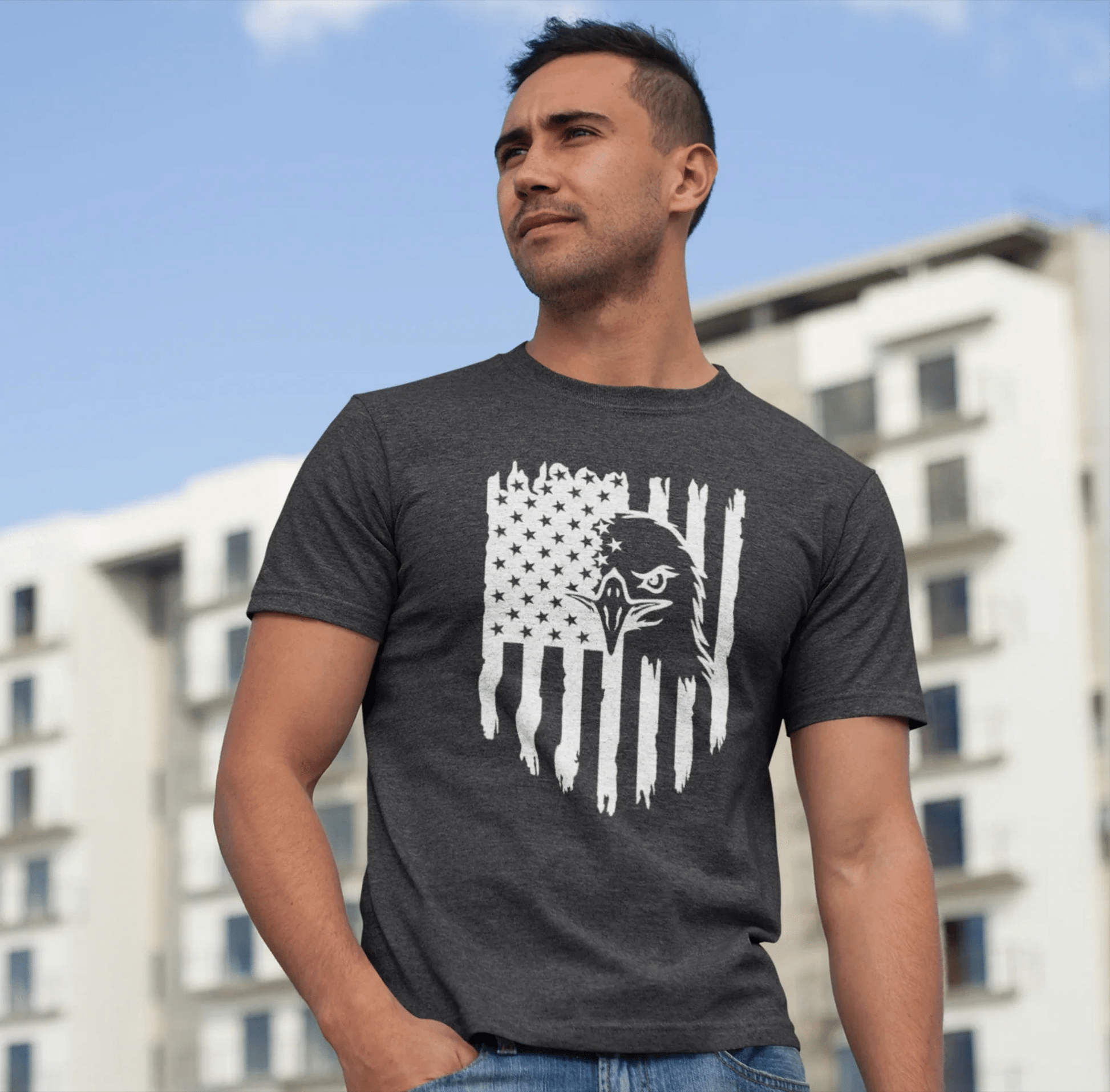 Patriotic Eagle Flag Unisex T-Shirt, Patriotism, Celebrate Freedom - American Pride Tee, USA Flag Shirt - SKULLFURY MERCH