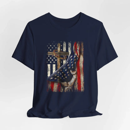 Patriotic Flag & Cross Unisex T-Shirt, Faith Tee, American Flag Shirt, USA Pride Top, Patriotic Graphic Tee - SKULLFURY MERCH