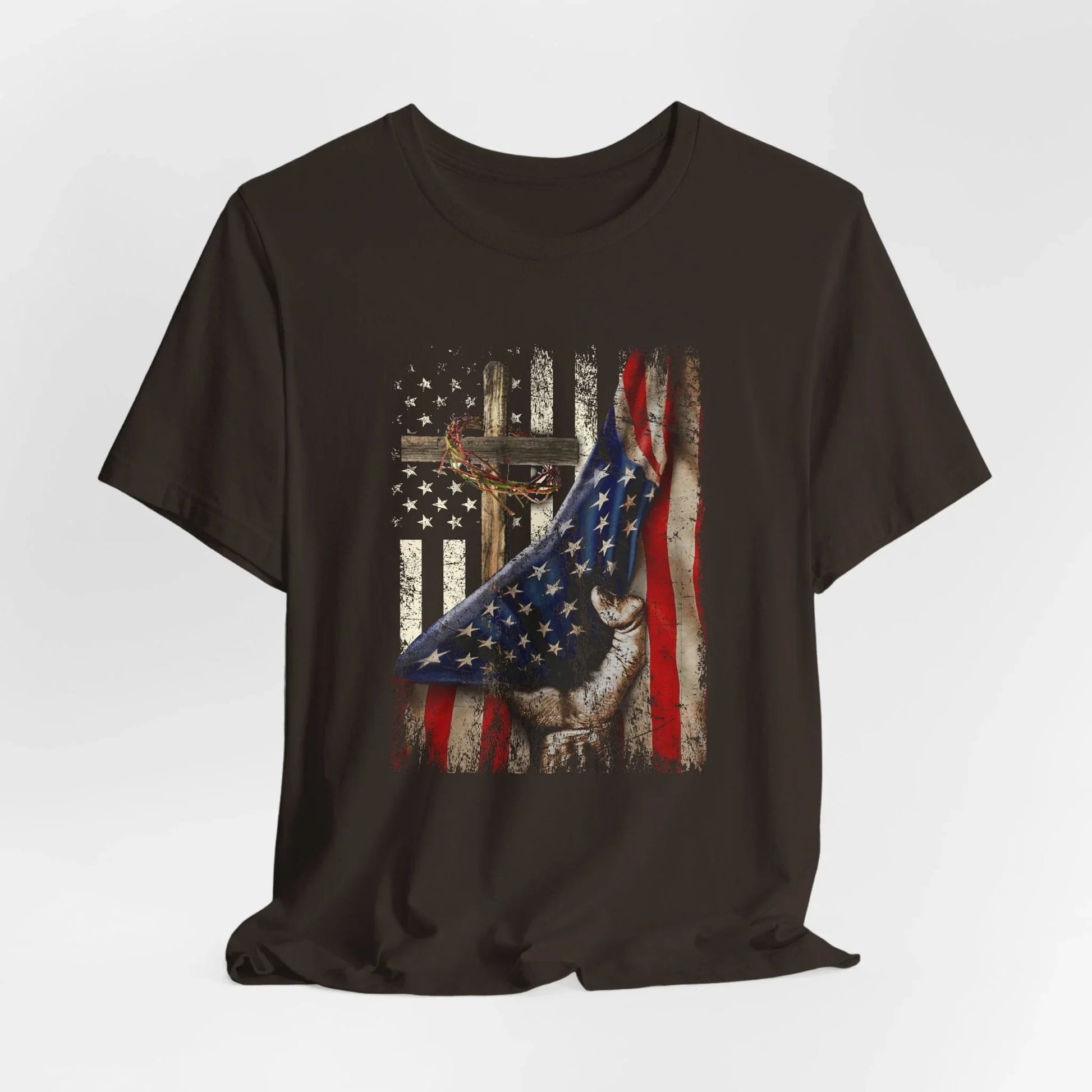 Patriotic Flag & Cross Unisex T-Shirt, Faith Tee, American Flag Shirt, USA Pride Top, Patriotic Graphic Tee - SKULLFURY MERCH