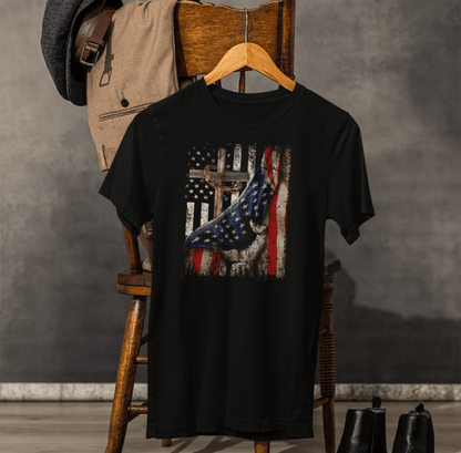 Patriotic Flag & Cross Unisex T-Shirt, Faith Tee, American Flag Shirt, USA Pride Top, Patriotic Graphic Tee - SKULLFURY MERCH