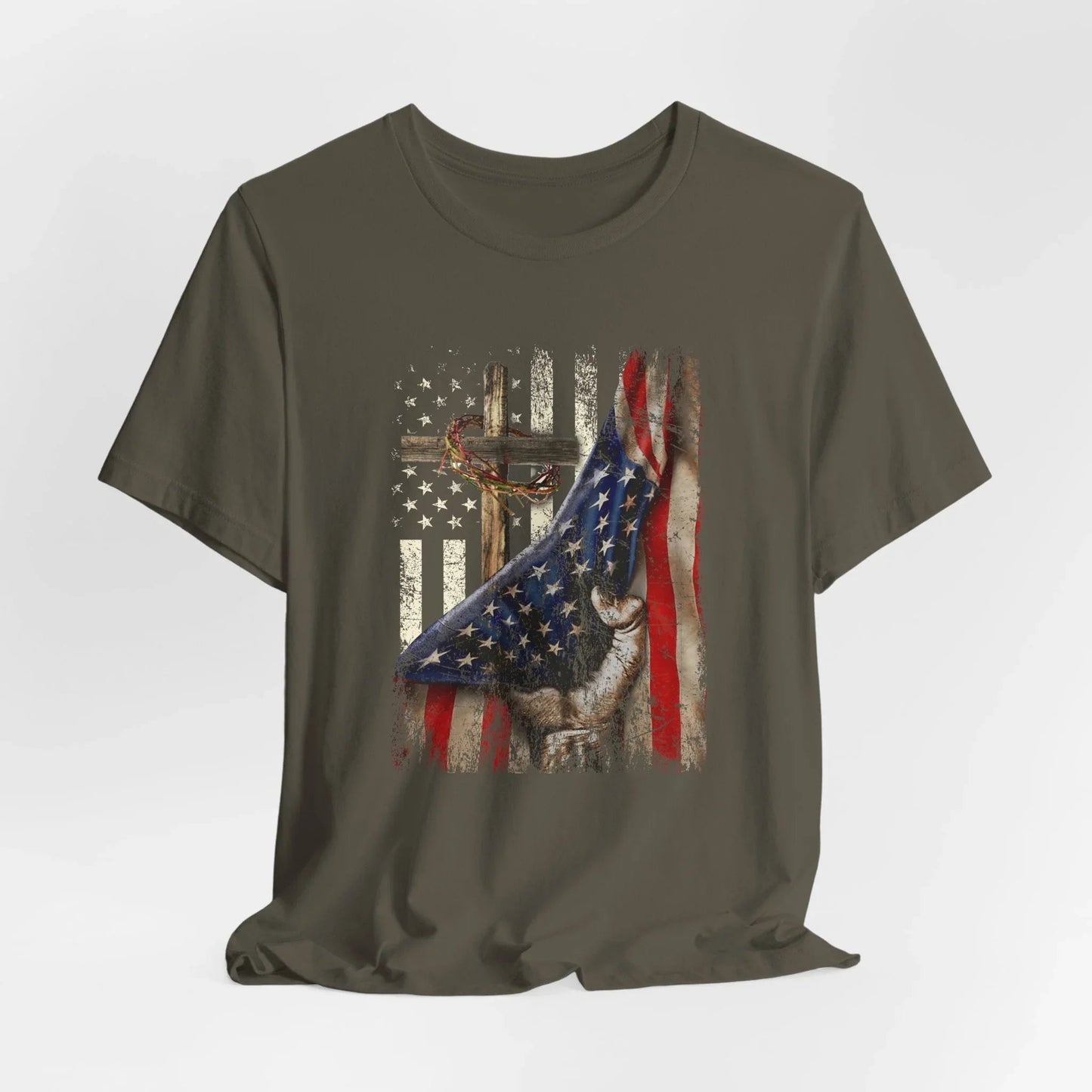 Patriotic Flag & Cross Unisex T-Shirt, Faith Tee, American Flag Shirt, USA Pride Top, Patriotic Graphic Tee - SKULLFURY MERCH