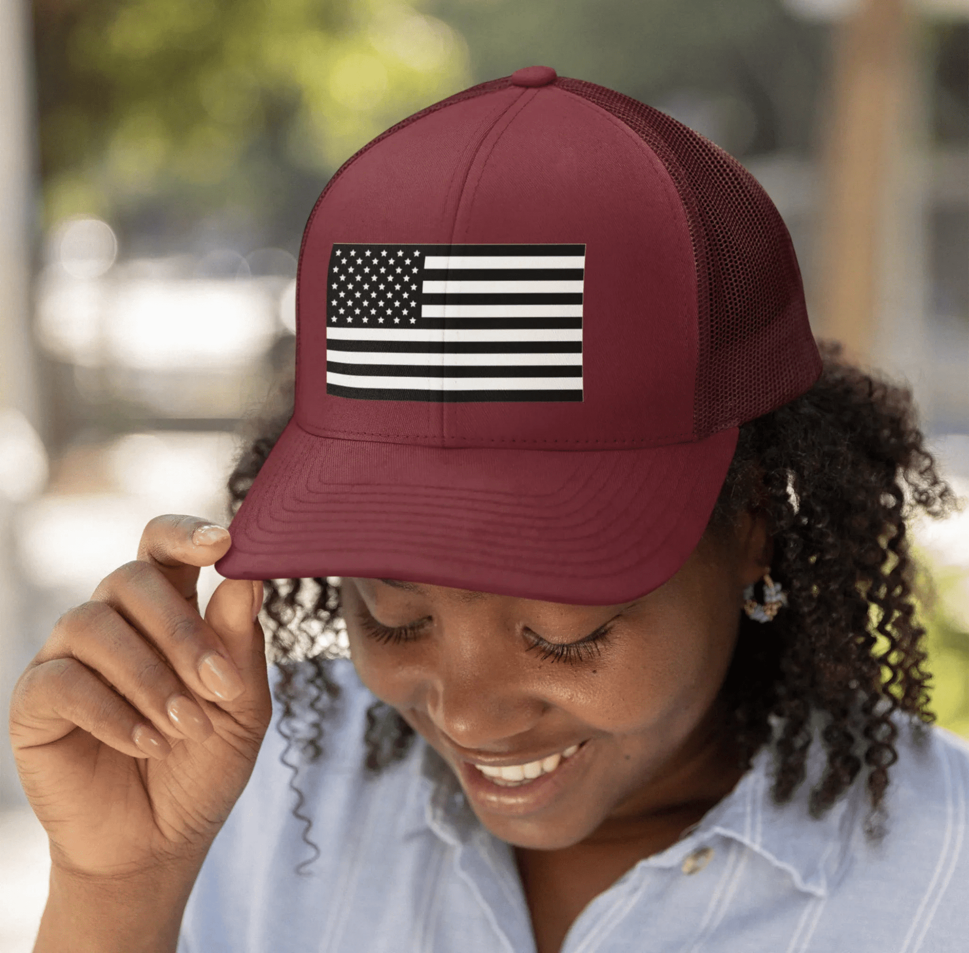 Patriotic Snapback Trucker Cap - American Flag Design - SKULLFURY MERCH