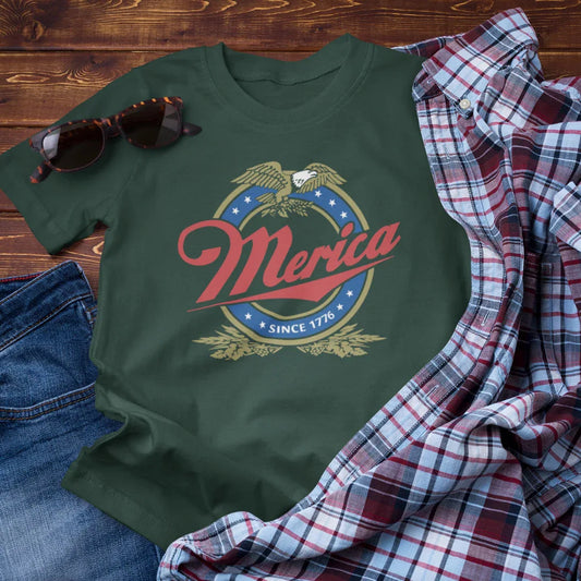 Patriotic Unisex Tee - 'Merica' Short Sleeve Shirt, 4th of July, BBQ, Casual Wear, Gift for Him/Her, USA Pride Apparel - SKULLFURY MERCH