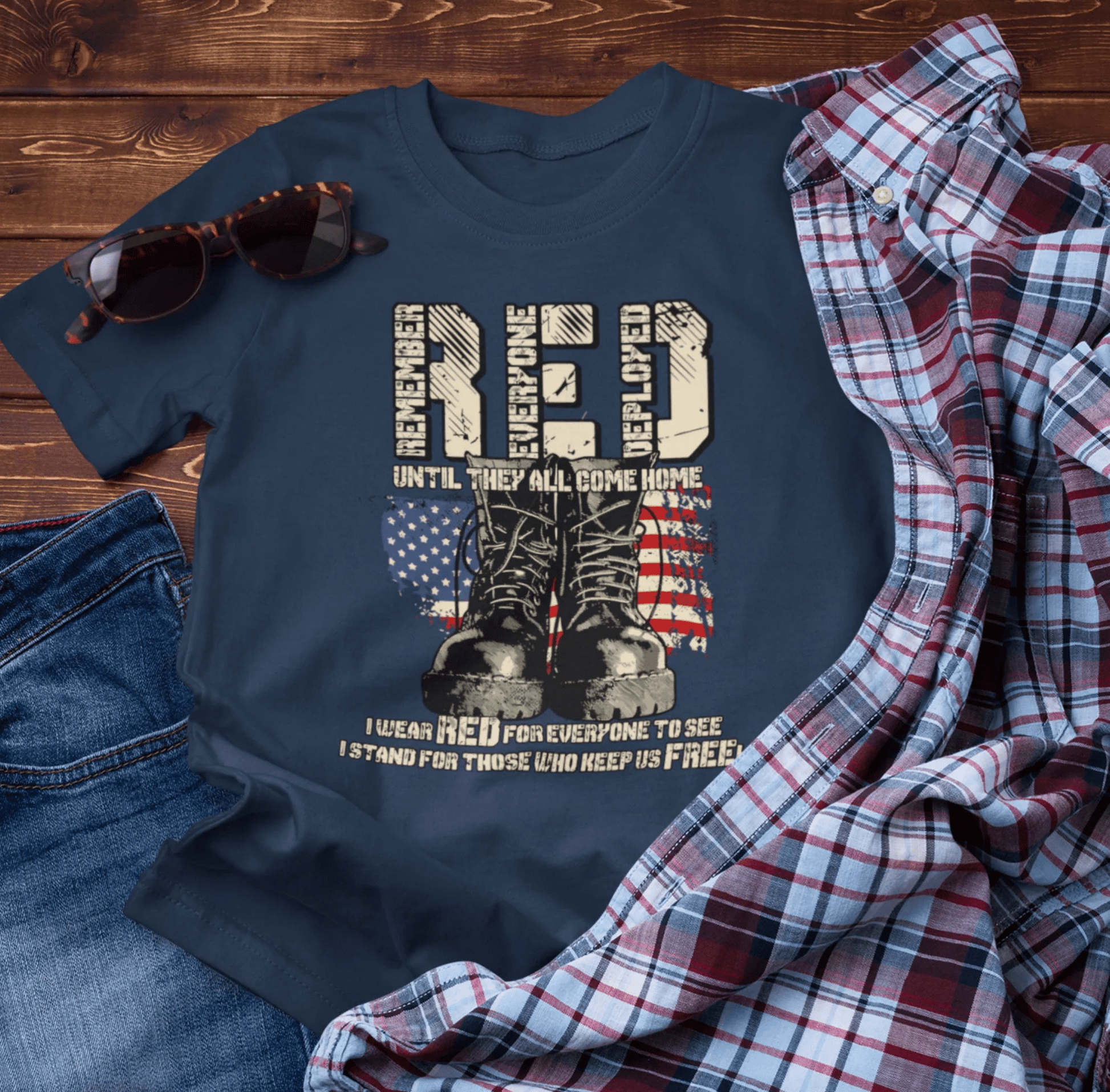 RED Remember Everyone Deployed Unisex Tee, Patriotic Military Support Shirt, Wear RED Friday until Everyone Comes Home, Veteran Apparel - SKULLFURY MERCH