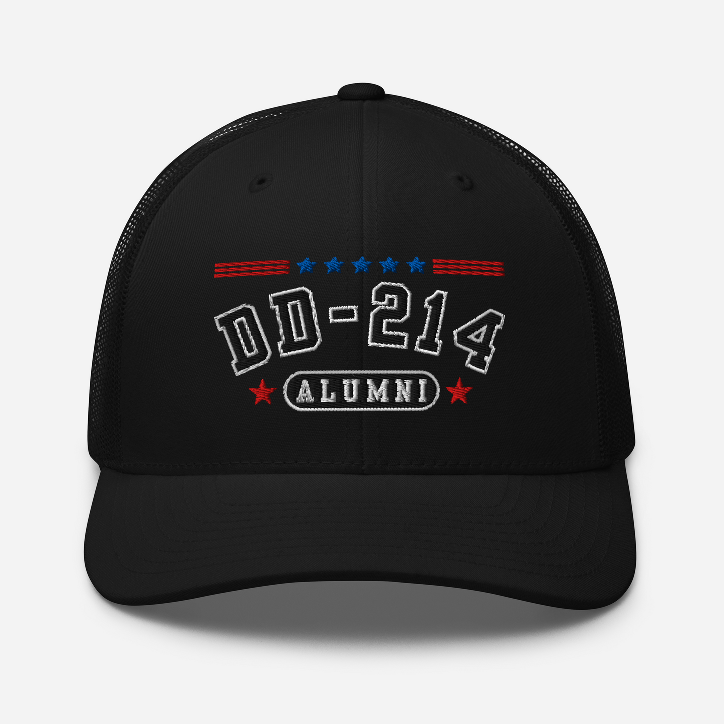 DD-214 Alumni Snapback Trucker Cap - Black Embroidery, Celebrate Your Military Journey!