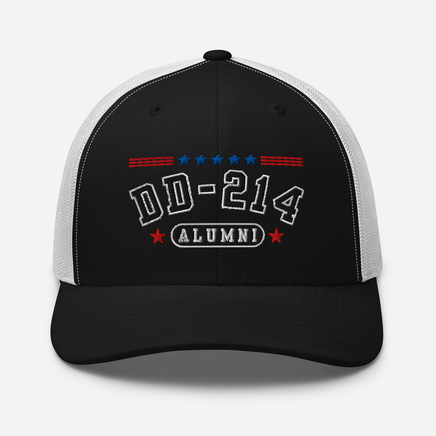 DD-214 Alumni Snapback Trucker Cap - Black Embroidery, Celebrate Your Military Journey!