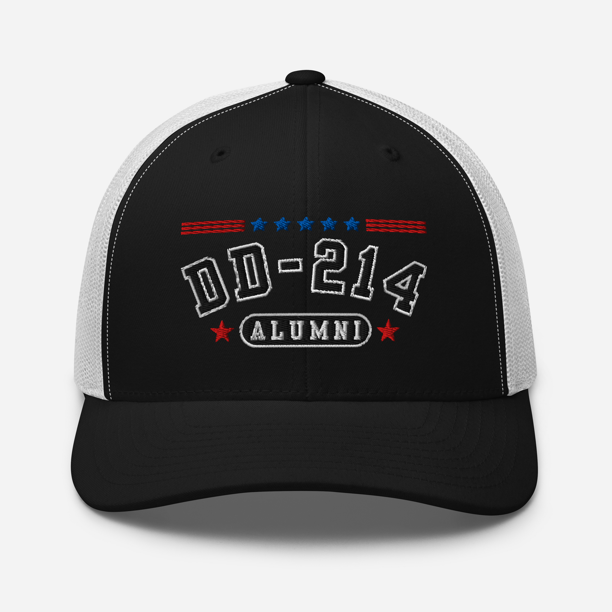 DD-214 Alumni Snapback Trucker Cap - Black Embroidery, Celebrate Your Military Journey!