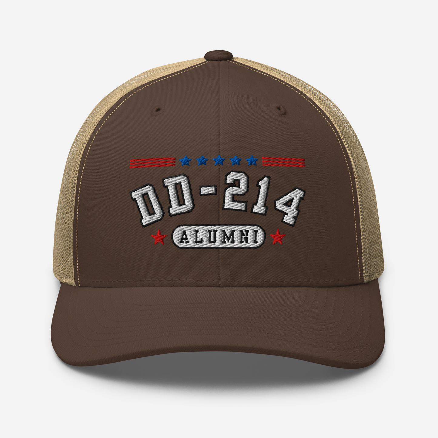 DD-214 Alumni Snapback Trucker Cap - White Embroidery, Celebrate Your Military Journey!