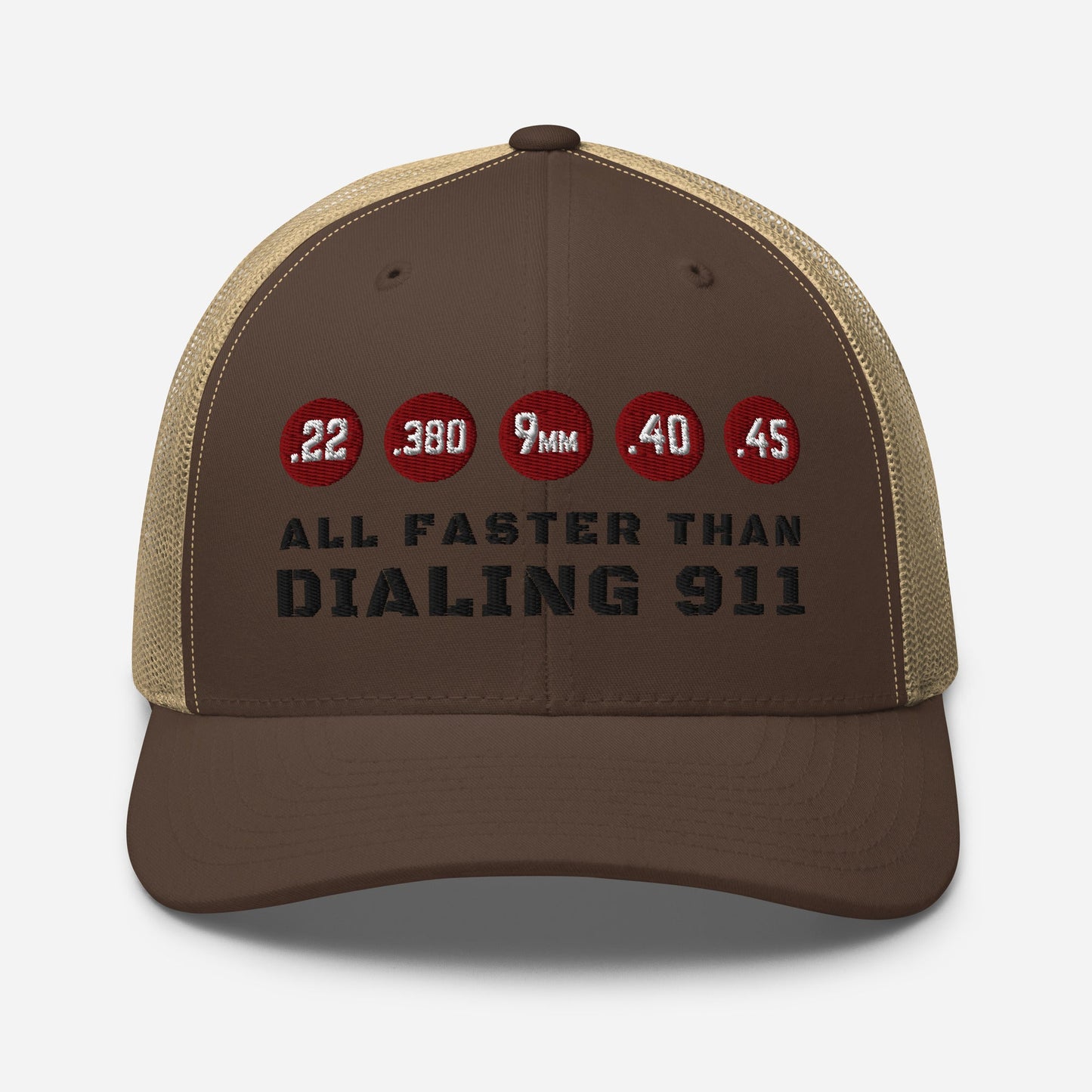 Humorous Snapback Trucker Cap - "All Faster Than Dialing 911"