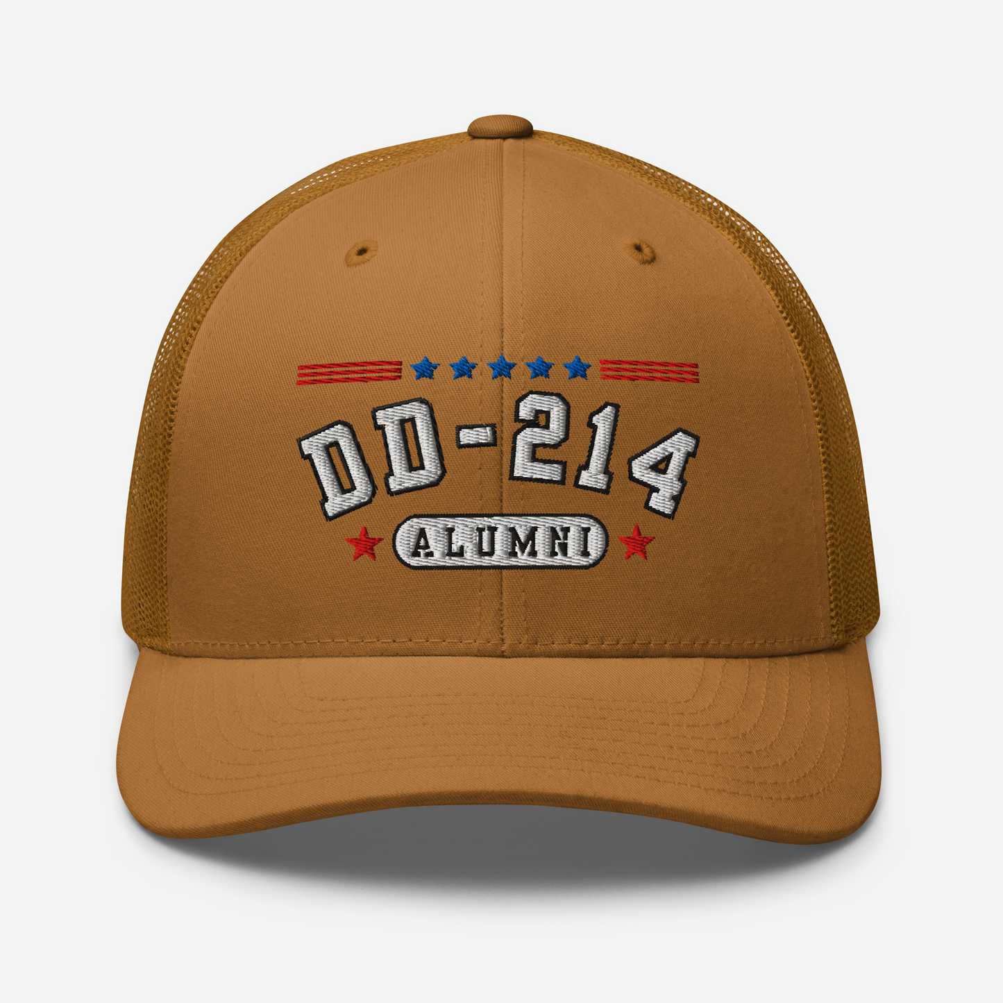 DD-214 Alumni Snapback Trucker Cap - White Embroidery, Celebrate Your Military Journey!