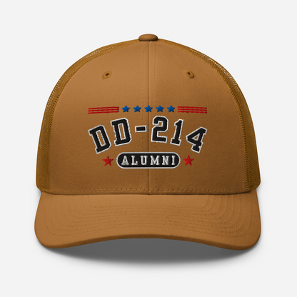 DD-214 Alumni Snapback Trucker Cap - Black Embroidery, Celebrate Your Military Journey!