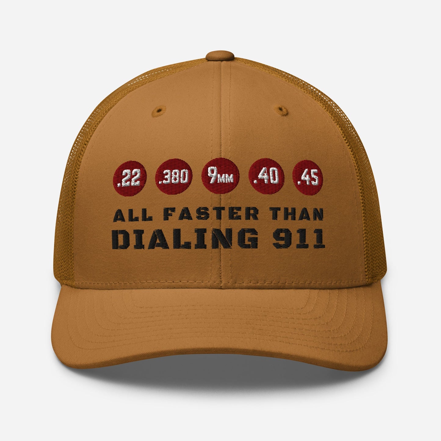 Humorous Snapback Trucker Cap - "All Faster Than Dialing 911"