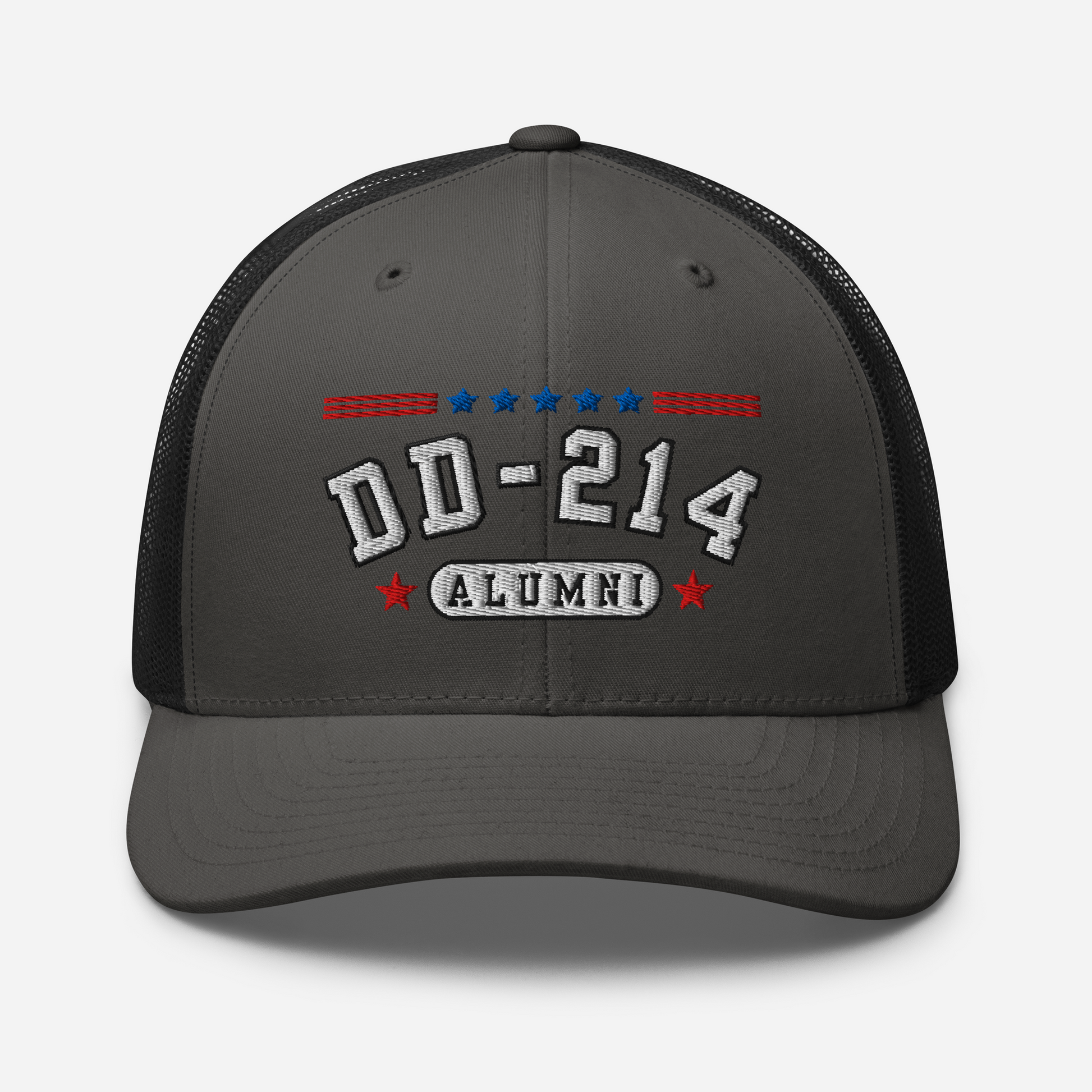 DD-214 Alumni Snapback Trucker Cap - White Embroidery, Celebrate Your Military Journey!