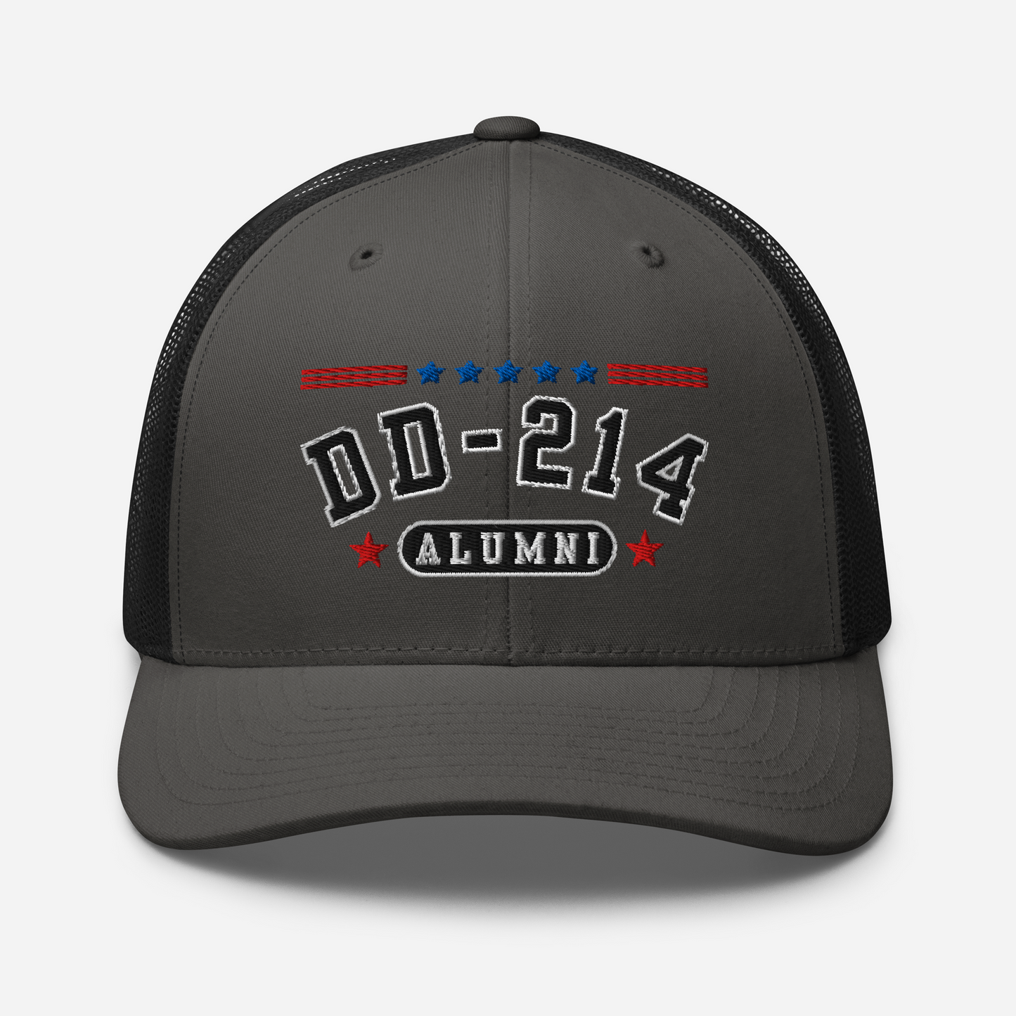 DD-214 Alumni Snapback Trucker Cap - Black Embroidery, Celebrate Your Military Journey!