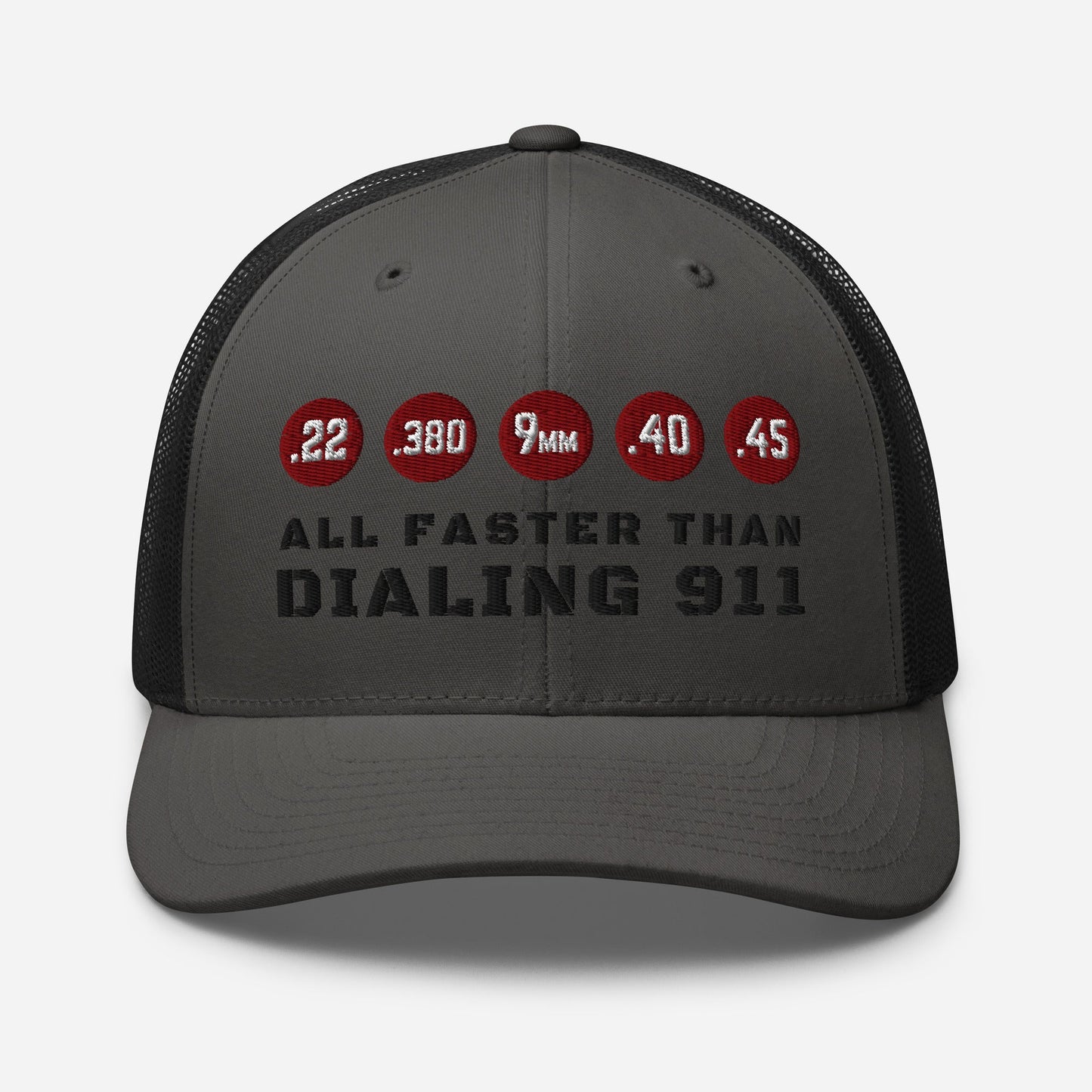 Humorous Snapback Trucker Cap - "All Faster Than Dialing 911"